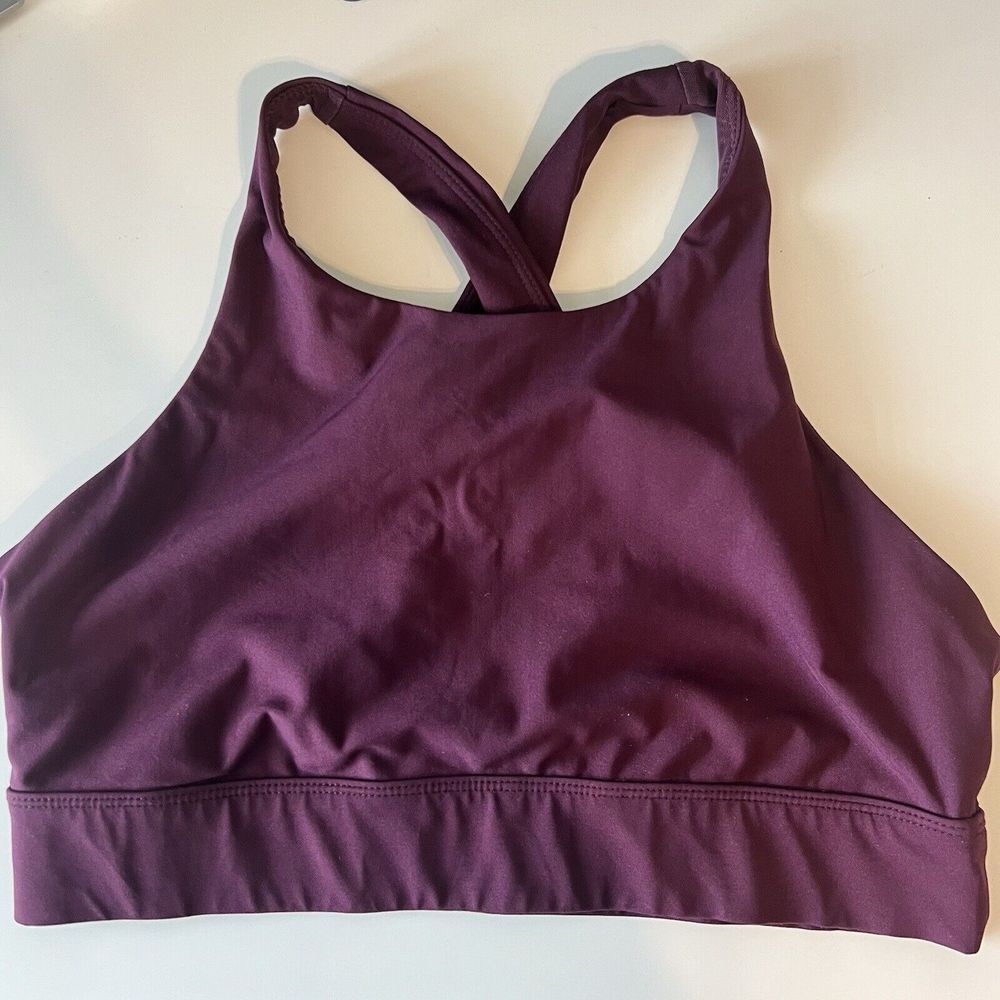 Fabletics Women Medium No Bounce Sports Bra Burgundy High Impact All Way Stretch
